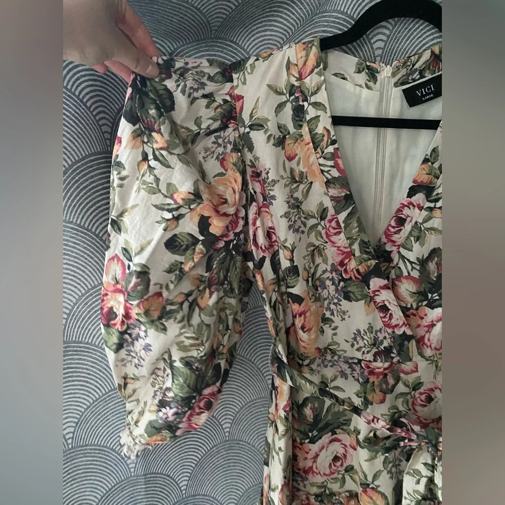 Vici Peachy/Pink Rose Floral Puff Sleeve Dress - Picture 6 of 9